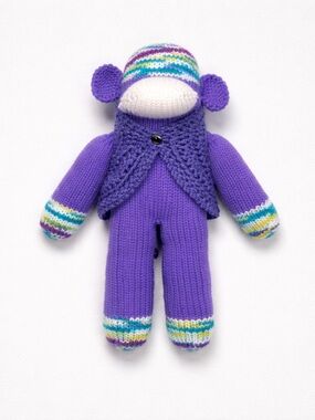Handmade Purple Crochet Monkey with Vest